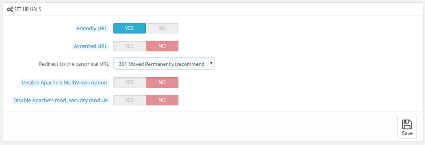 PrestaShop SEO and URL settings PrestaShop SEO and URL settings