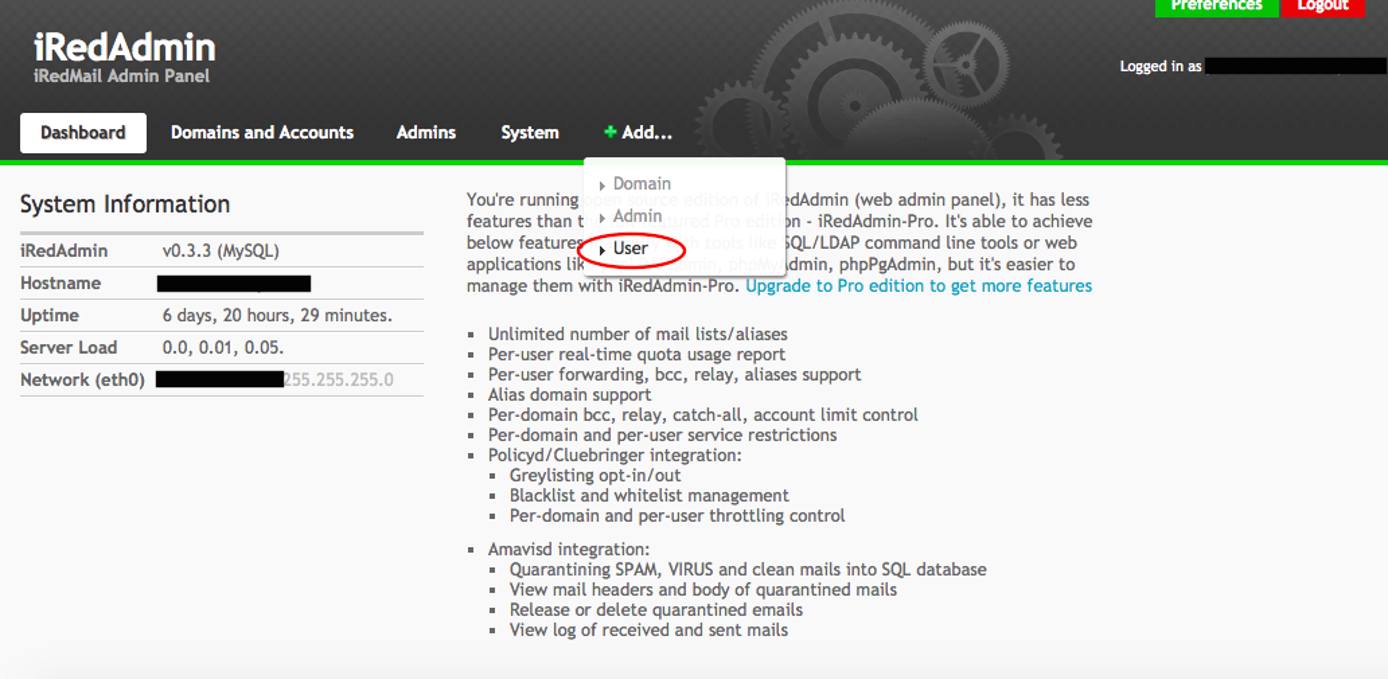 iRedAdmin Add User iRedAdmin Add User